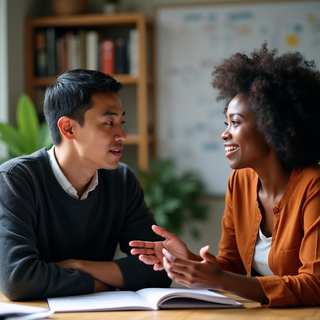 Conversazione professionale durante una sessione di consulenza